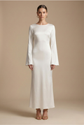 Women’s Long Sleeve Maxi Dress with Round Neck and Tie Waist