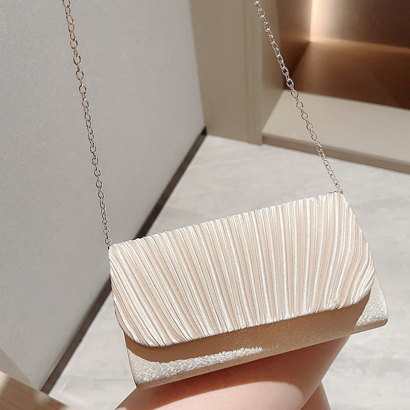 Women's Pleated Satin Clutch Bag Envelope with Flap Closure