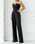 Women’s V-Neck Sleeveless Jumpsuit with Strapless Bodice and Wide-Leg Cut