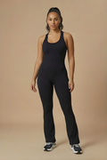 Women’s V-Back Sleeveless Flared Bodysuit – Sculpted Silhouette with Wide-Leg Finish