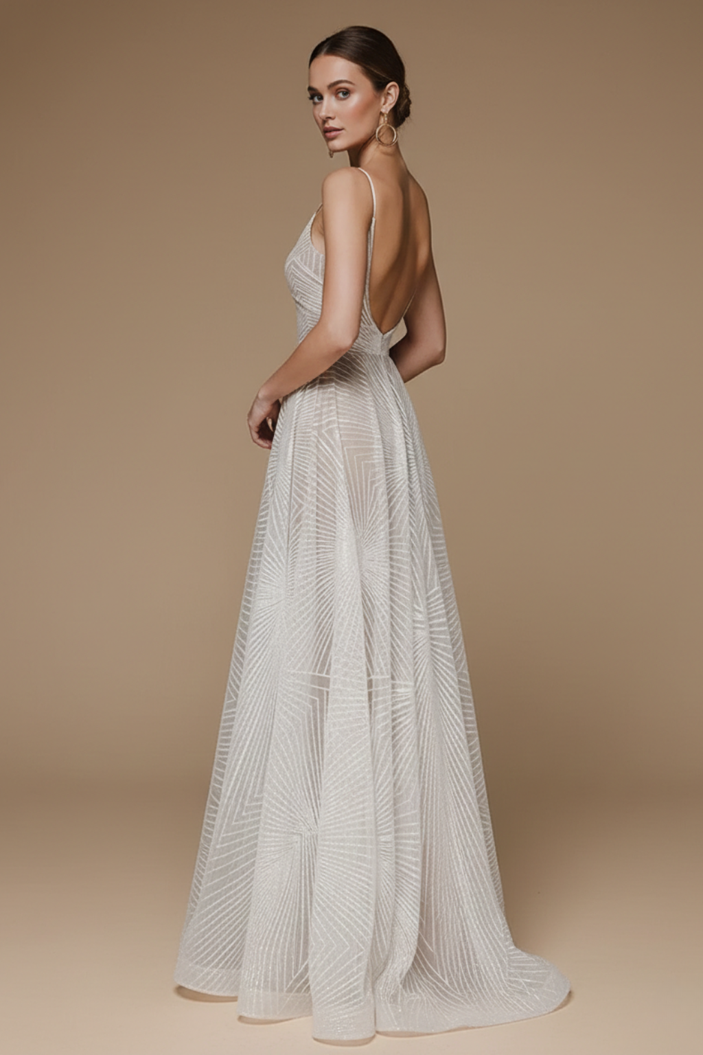 Women’s Sleeveless Maxi Dress with Spaghetti Straps and Geometric Pattern