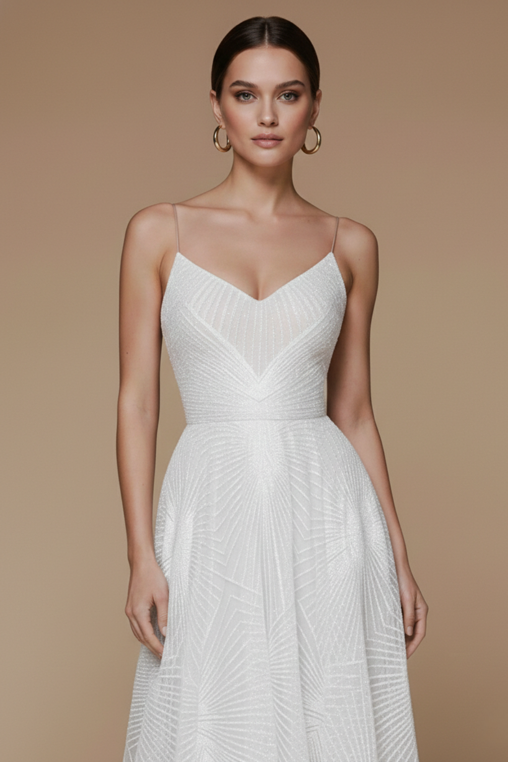 Women’s Sleeveless Maxi Dress with Spaghetti Straps and Geometric Pattern