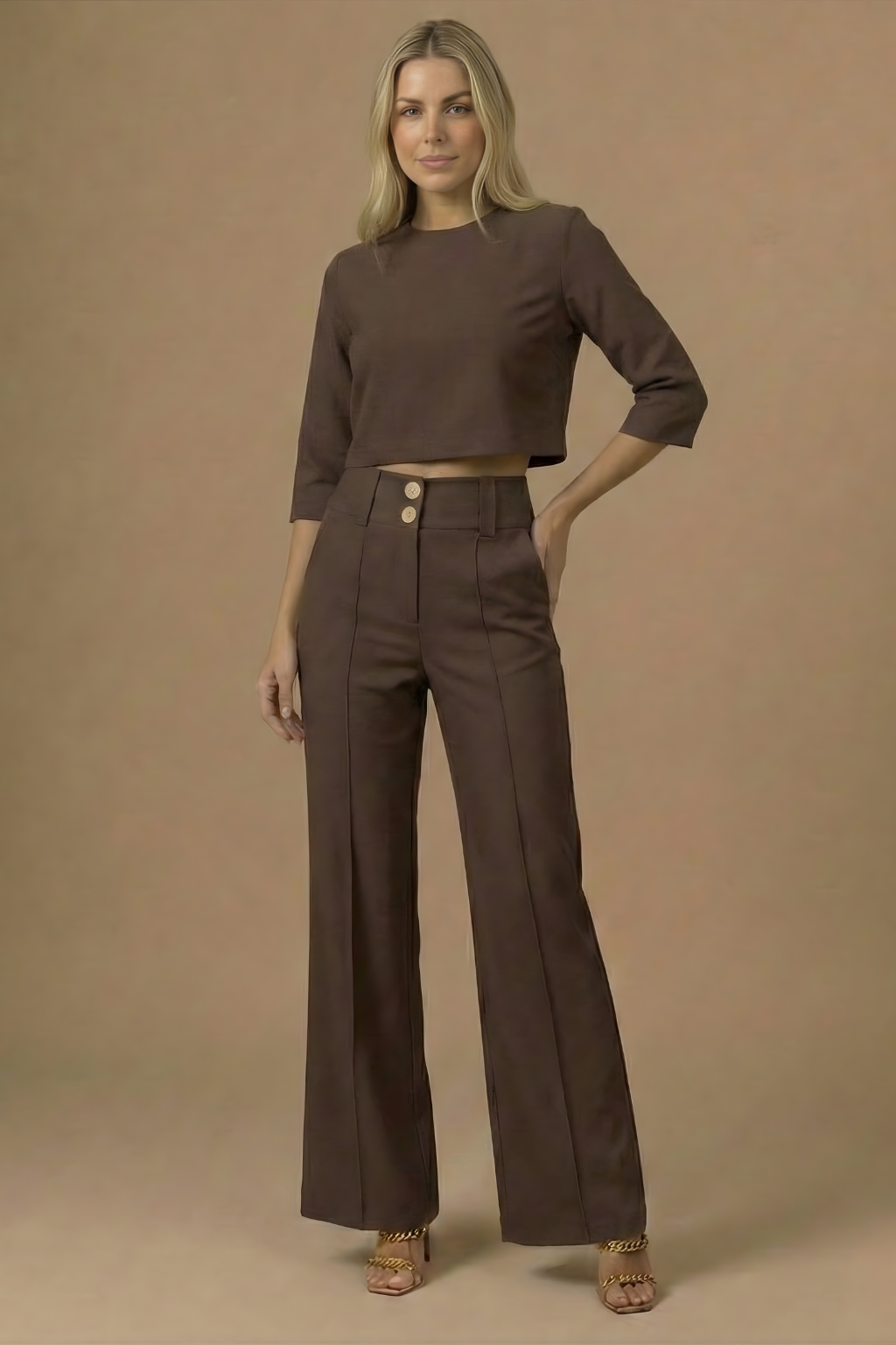 Women’s Modern Coordinated Top and Trousers Set – Elegant Tailored Look