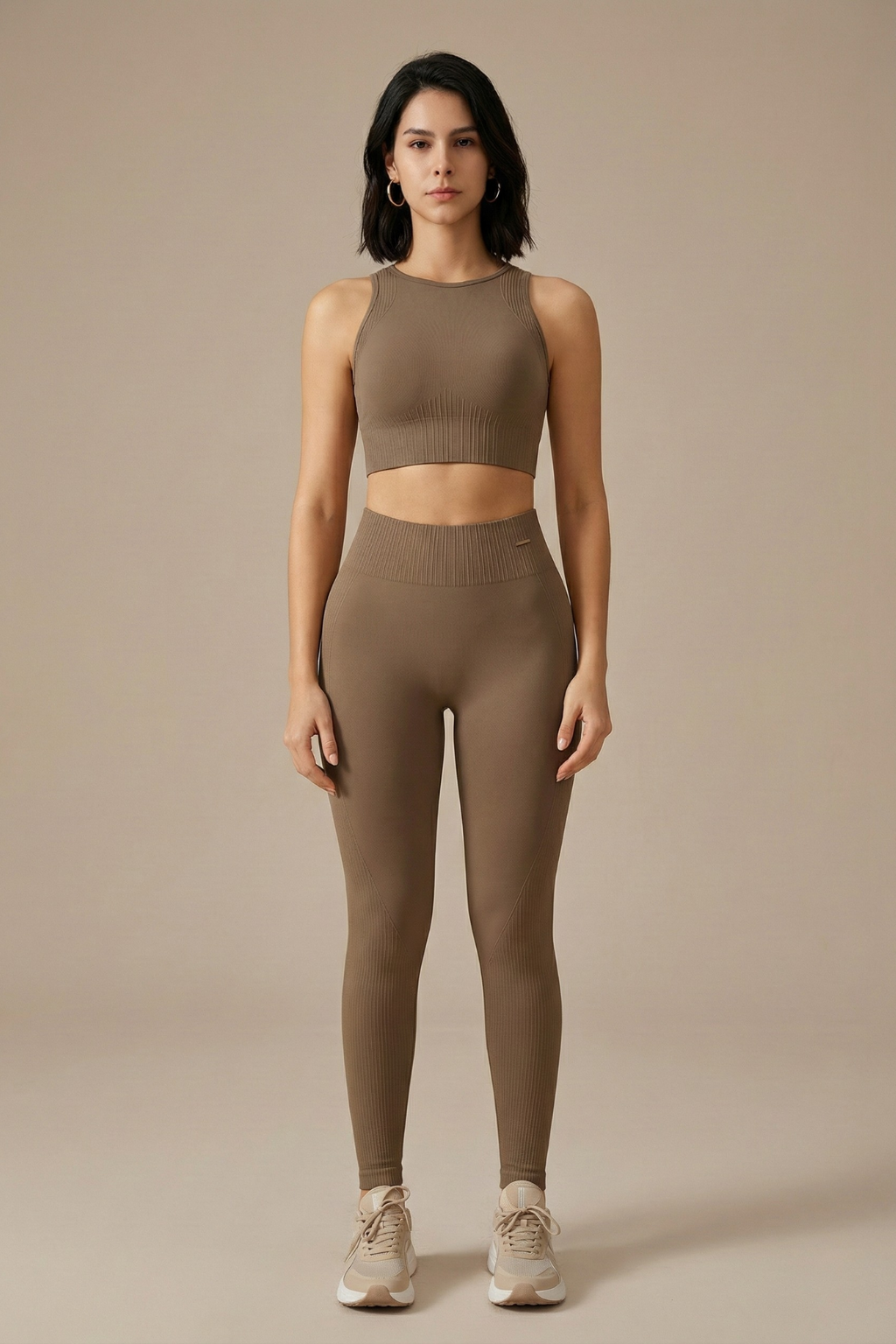 Two Piece Seamless Lifting Set - Slim Fit High Rise Sleeveless Crop Top Leggings Outfit