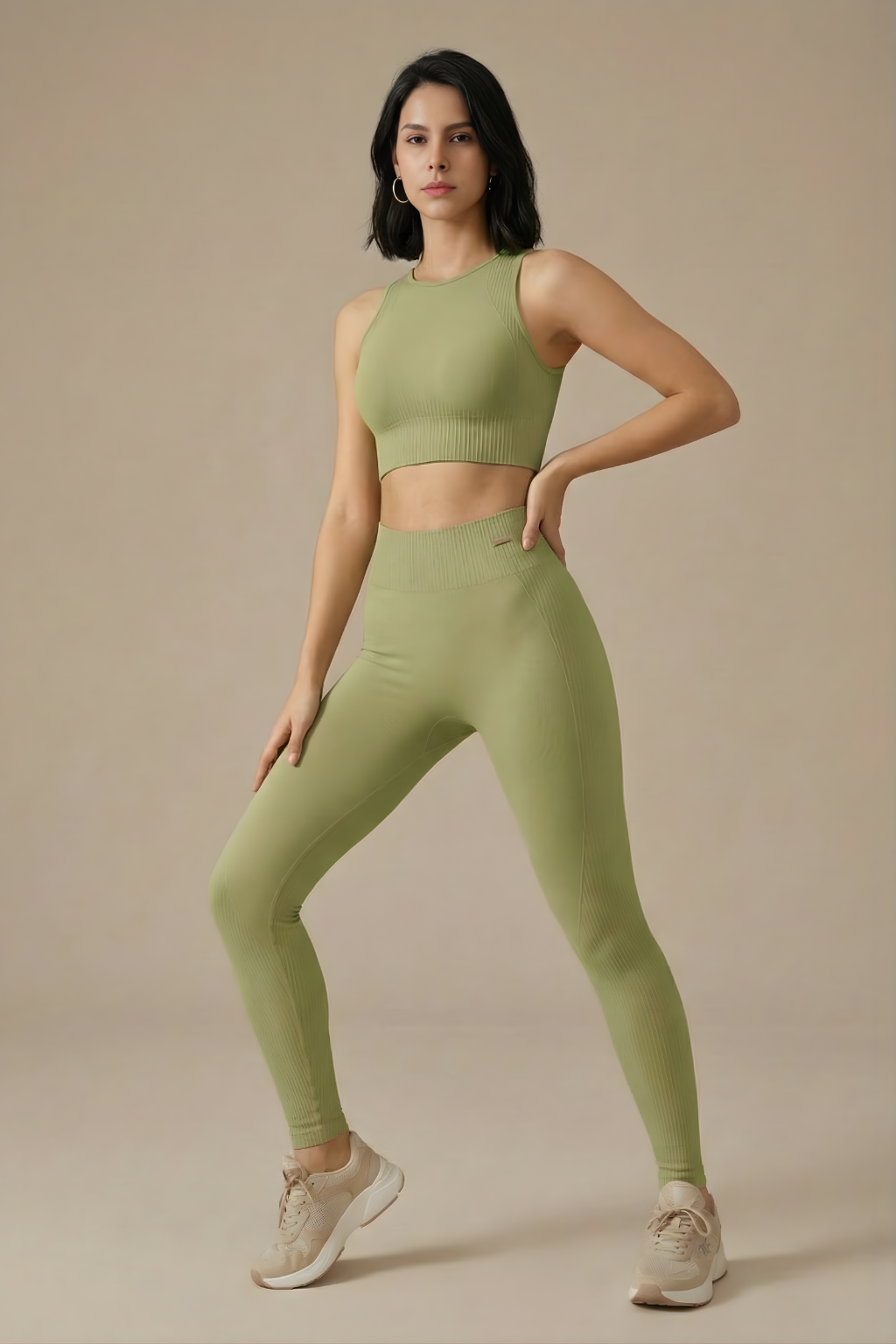 Two Piece Seamless Lifting Set - Slim Fit High Rise Sleeveless Crop Top Leggings Outfit