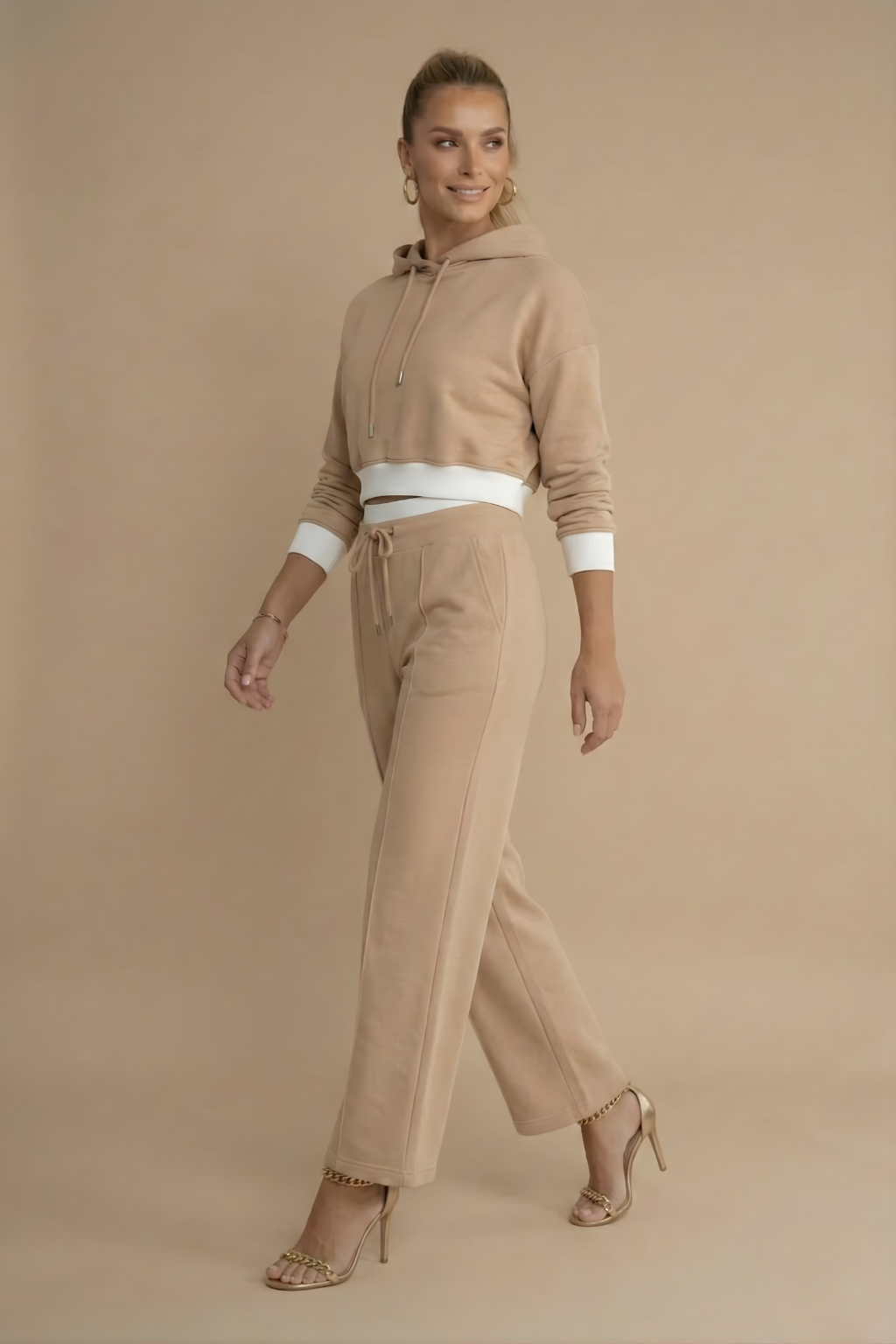 Women Two Piece Hoodie Tracksuit Set - Wide Leg Trousers - Relaxed Fit Co Ord Outfit