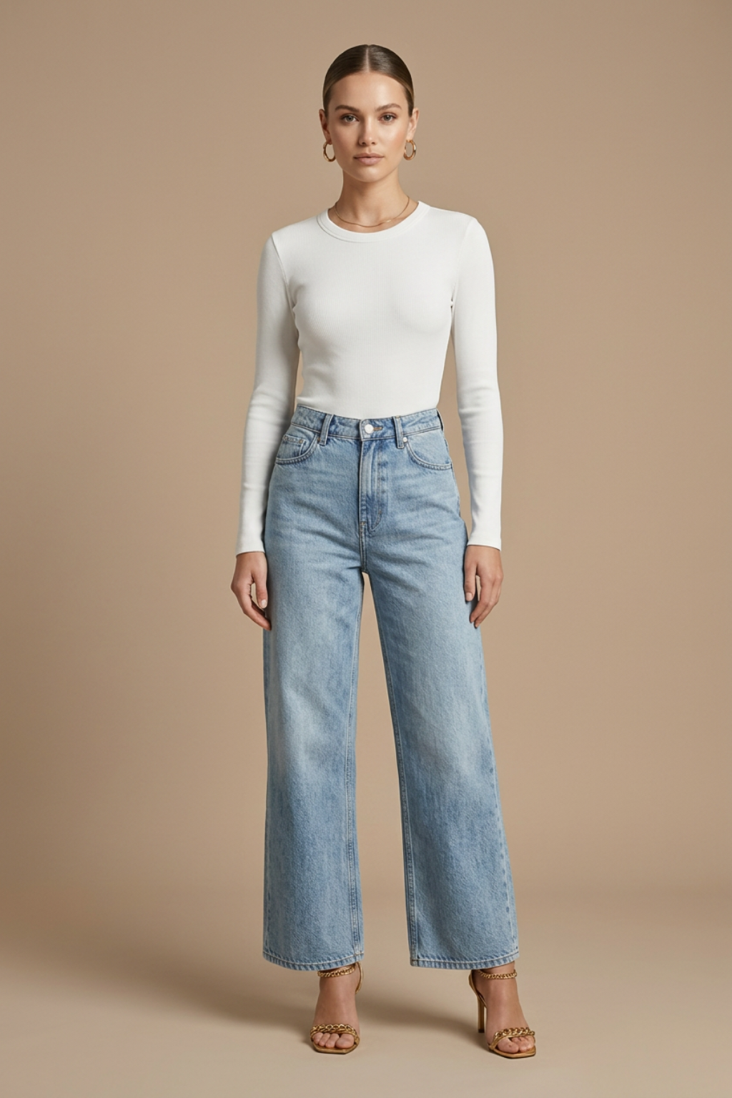 Women's Crew Neck Ribbed Long Sleeve Top - Fitted