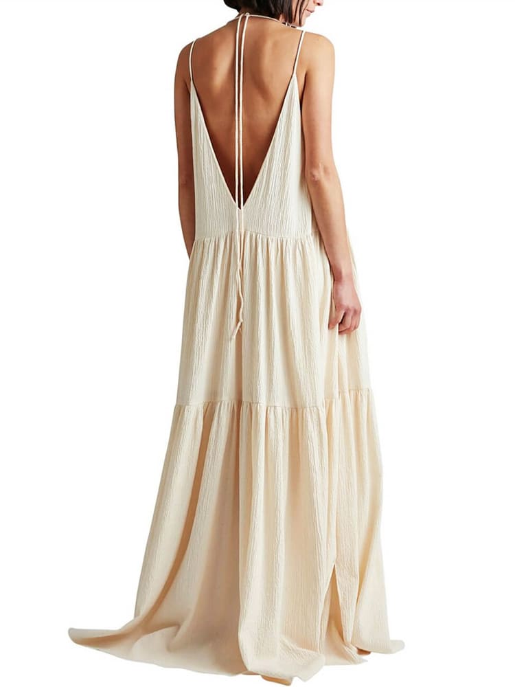 Women's Sleeveless V-Neck Tiered Maxi Dress - Adjustable Straps