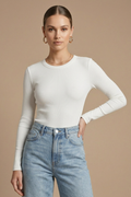 Women's Crew Neck Ribbed Long Sleeve Top - Fitted