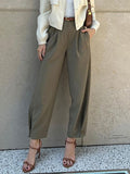 Women's High Waisted Pleated Wide Leg Pants with Ankle Cuffs