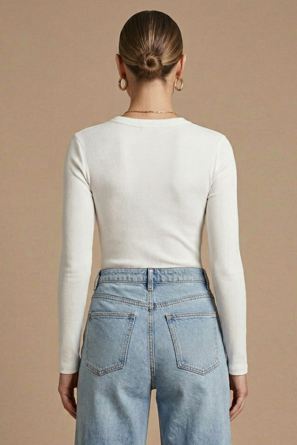 Women's Crew Neck Ribbed Long Sleeve Top - Fitted