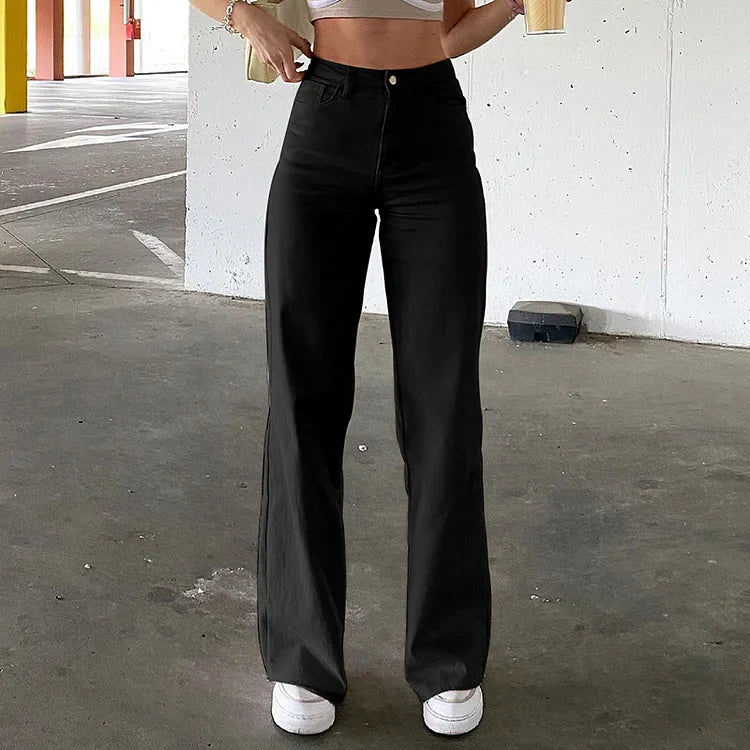 Women's High-Waist Flared Jeans - Button Fly Raw Hem Wide Leg