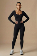 Women’s V-Back Long Sleeve Bodysuit with Pockets, Sculpted Fit, Full Length, Modern Active-Inspired One-Piece
