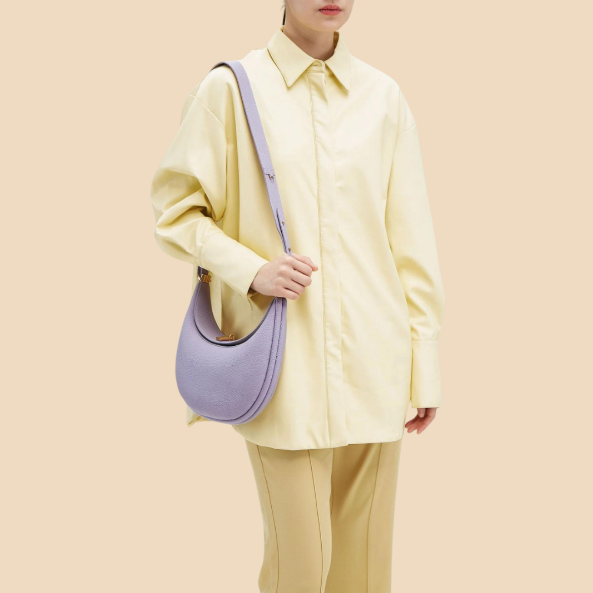 Women’s Crescent Shoulder Bag with Curved Silhouette and Top Handle