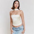 Women's Strapless Crop Top with Draped Halter Neck Scarf