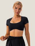 Women’s Short Sleeve Crop Top - Square Neck Fitted Active Top for Training and Everyday Wear