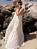 Women's Sleeveless V-Neck Tiered Maxi Dress - Adjustable Straps