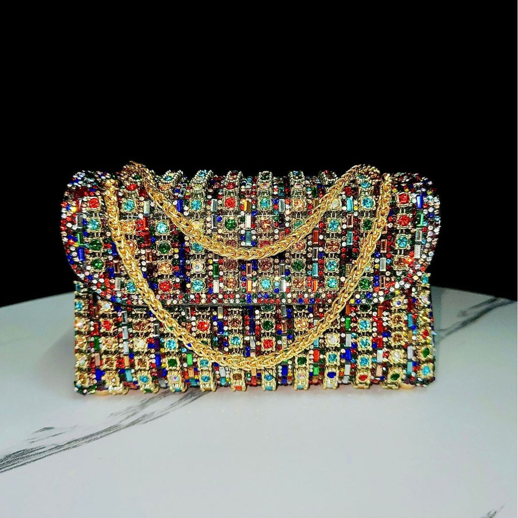 Women's Full-Coverage Rhinestone Clutch Bag with Chain Strap