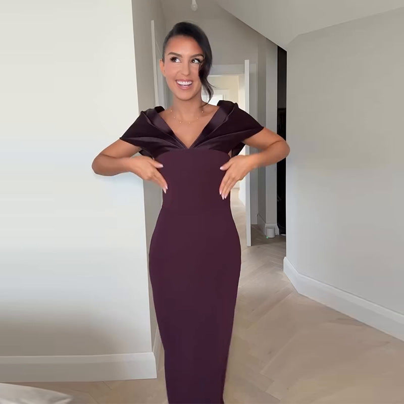 Women's Plum Off The Shoulder Party Maxi Dress Length