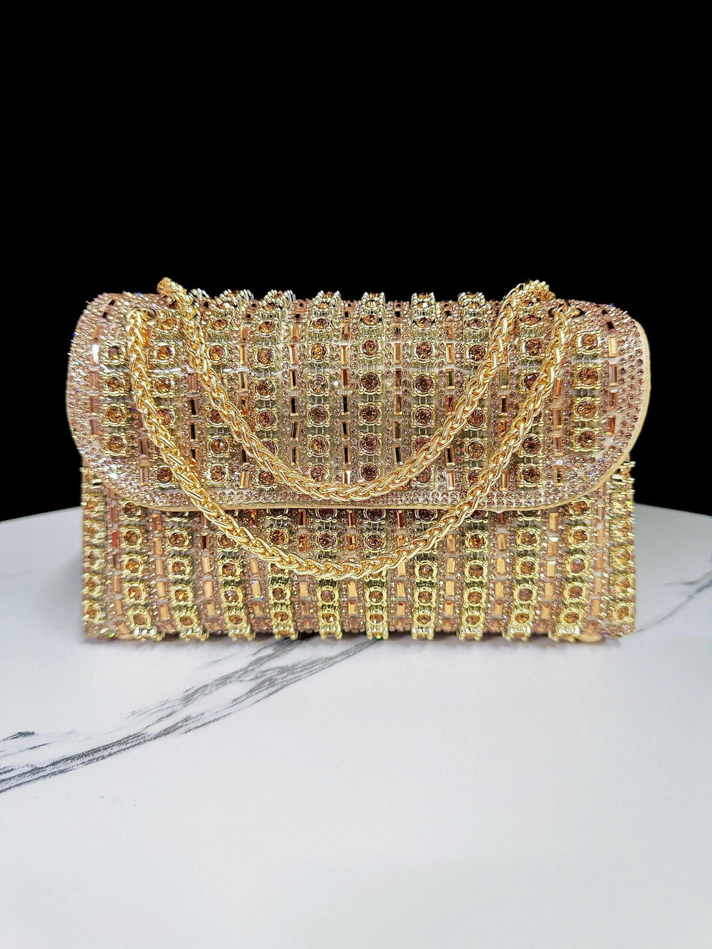 Women's Full-Coverage Rhinestone Clutch Bag with Chain Strap
