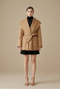 Women’s Belted Winter Down Jacket with Oversized Shawl Collar