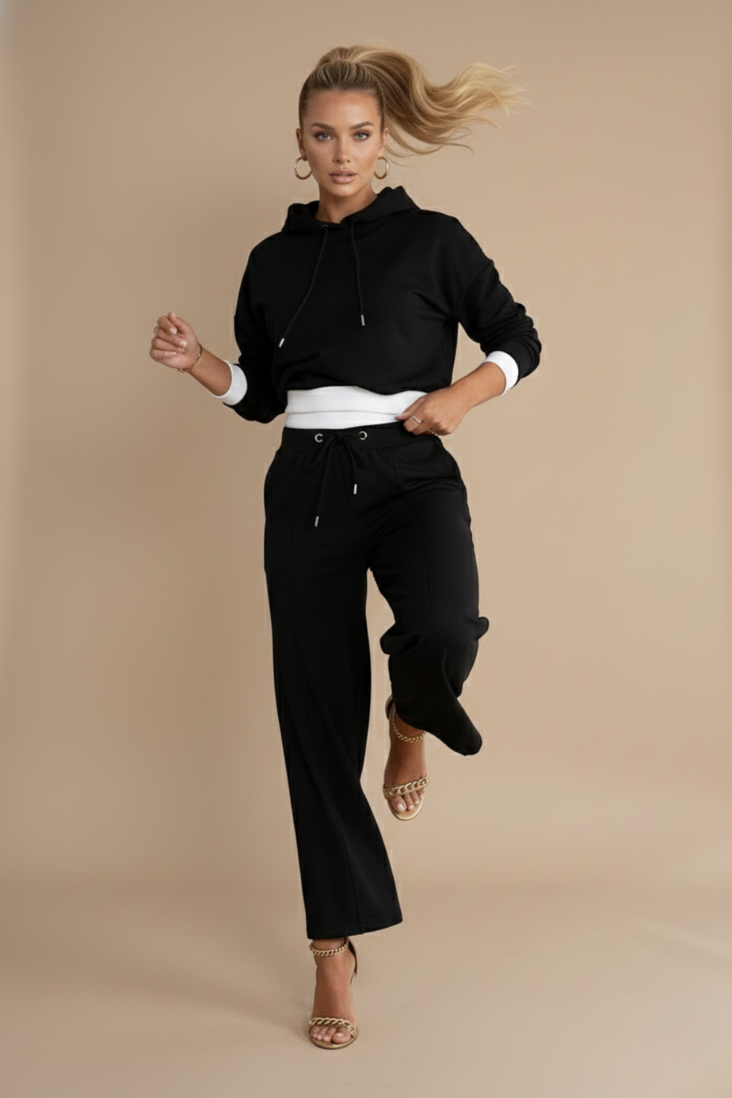 Women Two Piece Hoodie Tracksuit Set - Wide Leg Trousers - Relaxed Fit Co Ord Outfit