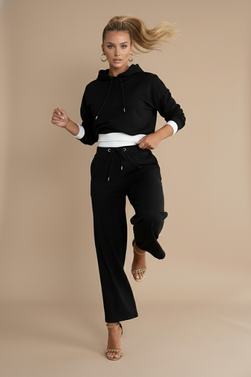 Women Two Piece Hoodie Tracksuit Set - Wide Leg Trousers - Relaxed Fit Co Ord Outfit