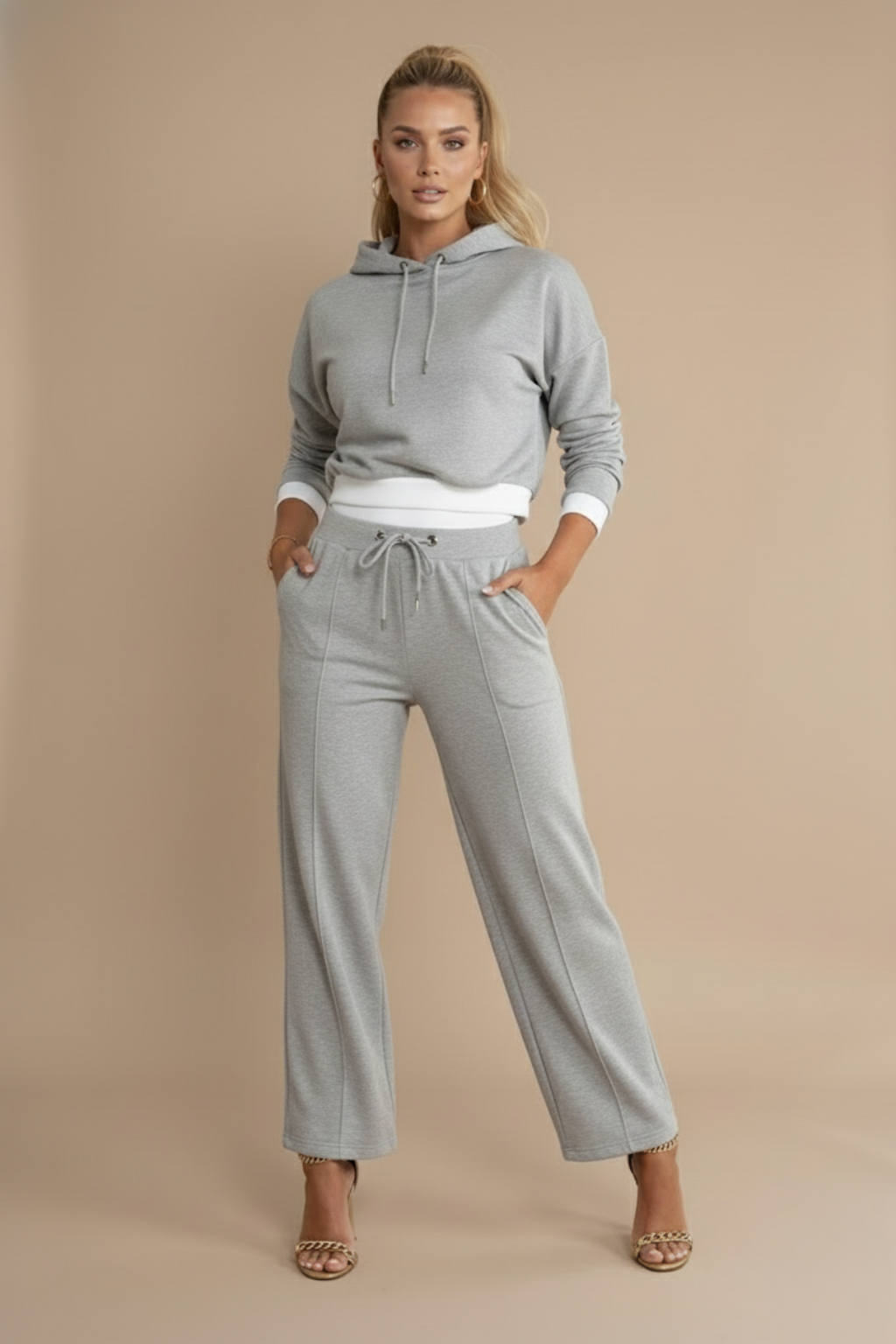 Women Two Piece Hoodie Tracksuit Set - Wide Leg Trousers - Relaxed Fit Co Ord Outfit