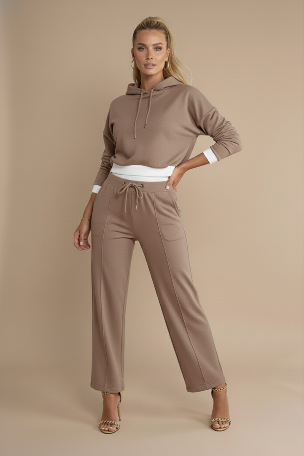 Women Two Piece Hoodie Tracksuit Set - Wide Leg Trousers - Relaxed Fit Co Ord Outfit