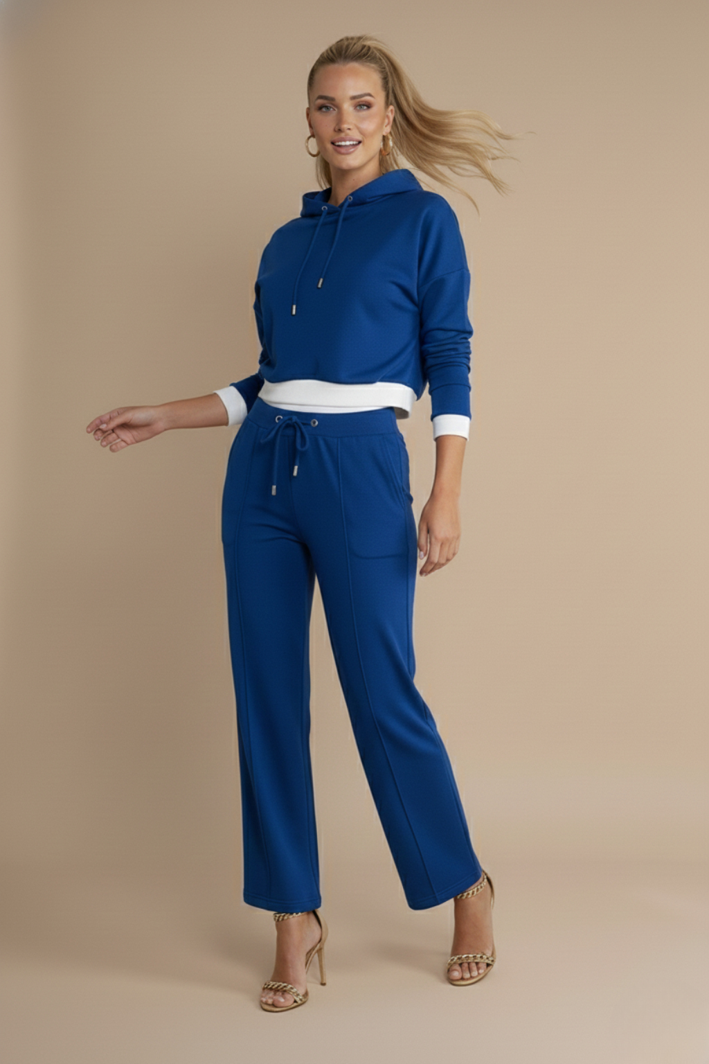 Women Two Piece Hoodie Tracksuit Set - Wide Leg Trousers - Relaxed Fit Co Ord Outfit