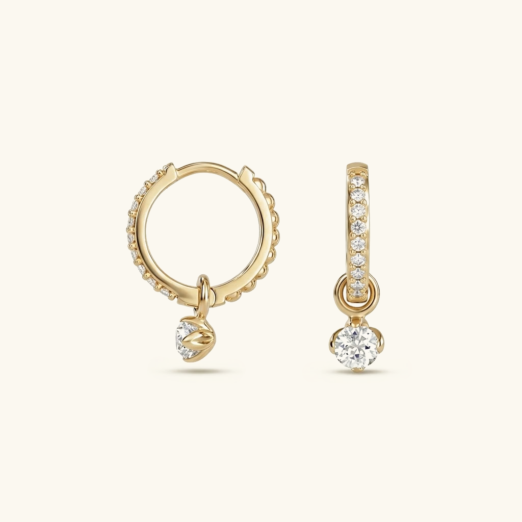 Women's Drop Hoops Diamond Pavé Huggie Hoop Earrings with Charm