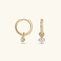 Women's Drop Hoops Diamond Pavé Huggie Hoop Earrings with Charm