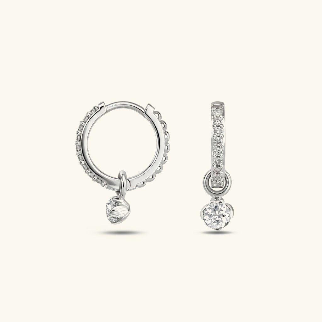 Women's Drop Hoops Diamond Pavé Huggie Hoop Earrings with Charm
