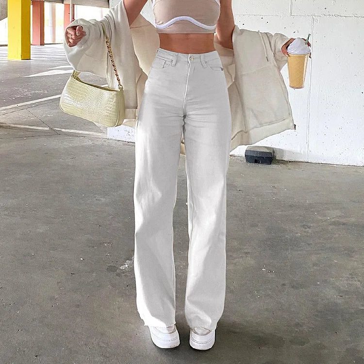 Women's High-Waist Flared Jeans - Button Fly Raw Hem Wide Leg