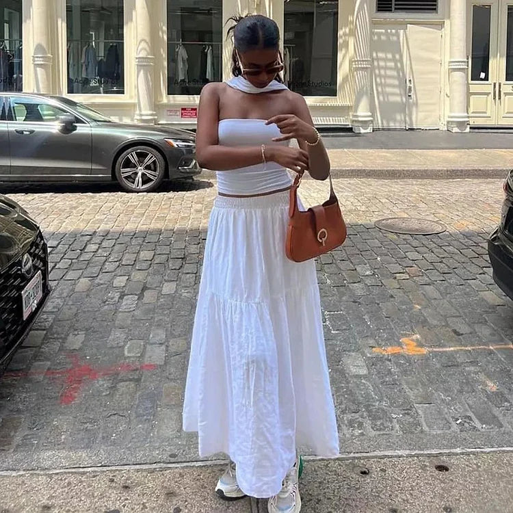 Women's Strapless Crop Top with Draped Halter Neck Scarf