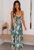 Women's Floral Maxi Dress - Tie Front Cutout - Wedding Guest Dress