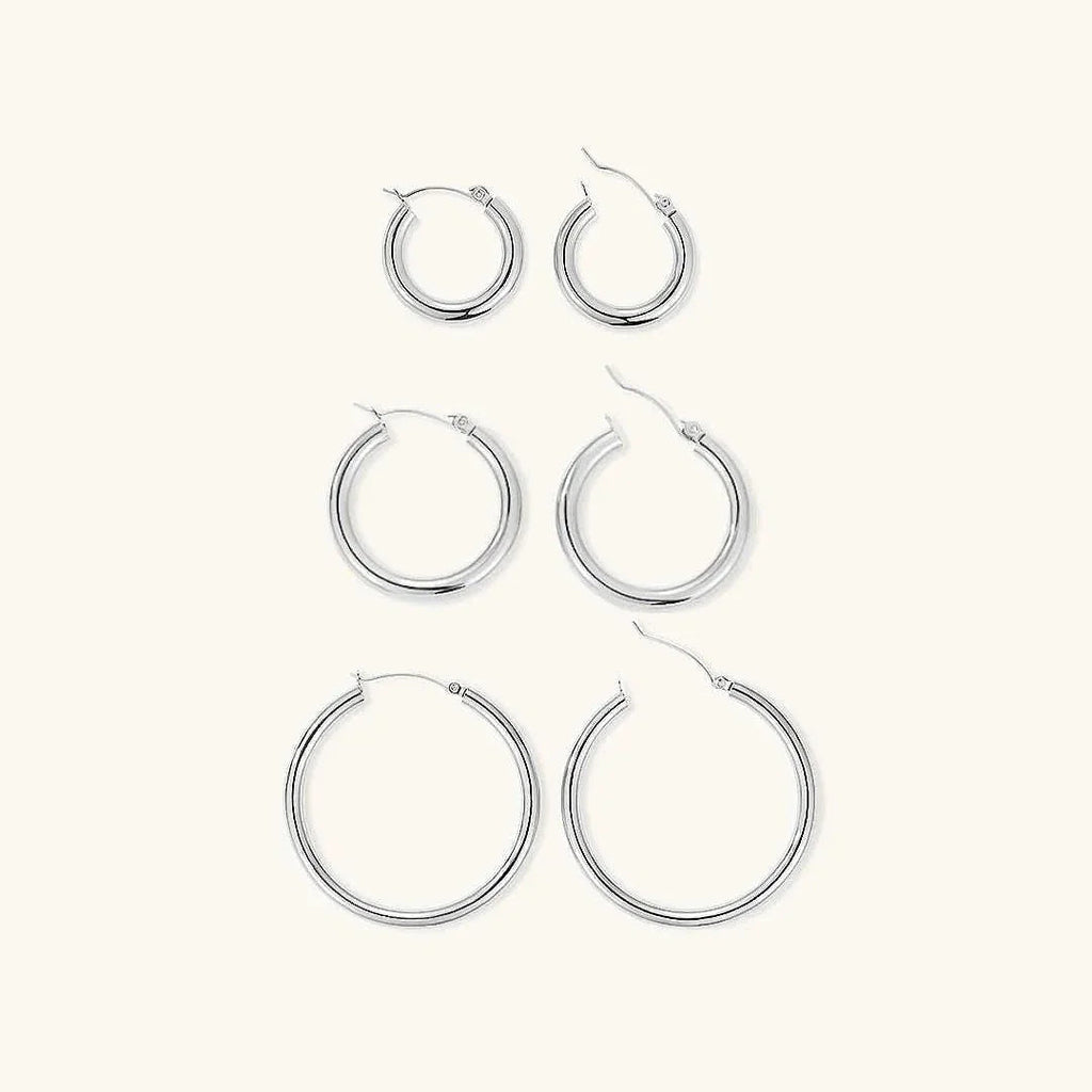 Women's Chunky Hoop Earrings Set - 3 Pairs - Hinged Closure
