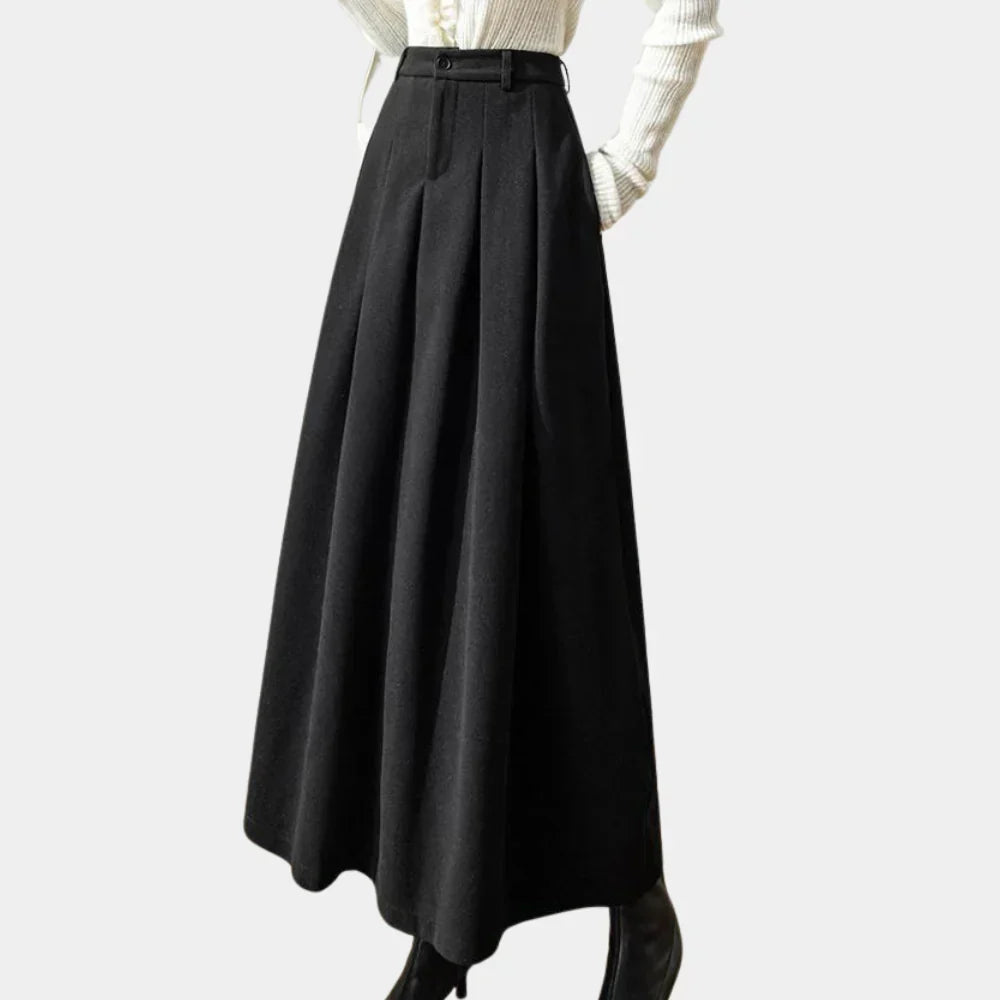 Women's High Waist Pleated A-Line Maxi Skirt with Belt