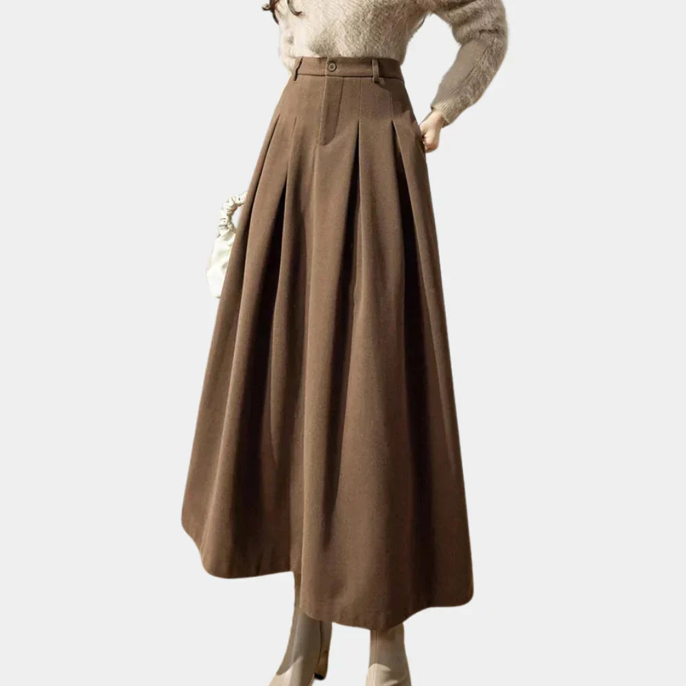 Women's High Waist Pleated A-Line Maxi Skirt with Belt