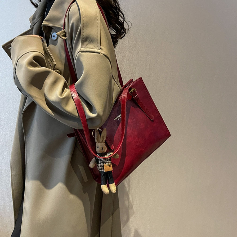 Women's Structured Shoulder Tote Bag - Buckle Strap Detail with Bunny Charm and Gold-Tone Hardware
