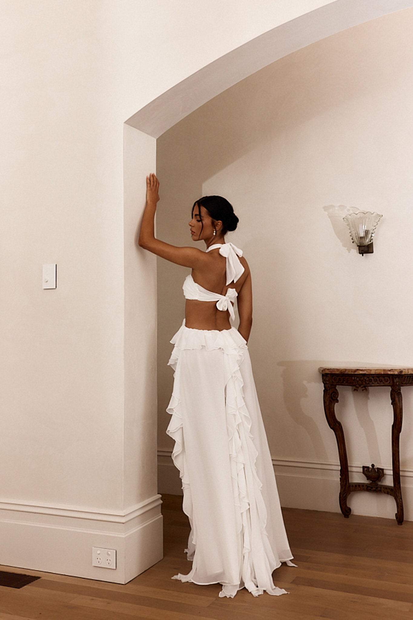 Women's Halter Neck Cut-Out Ruffled Tiered Maxi Dress