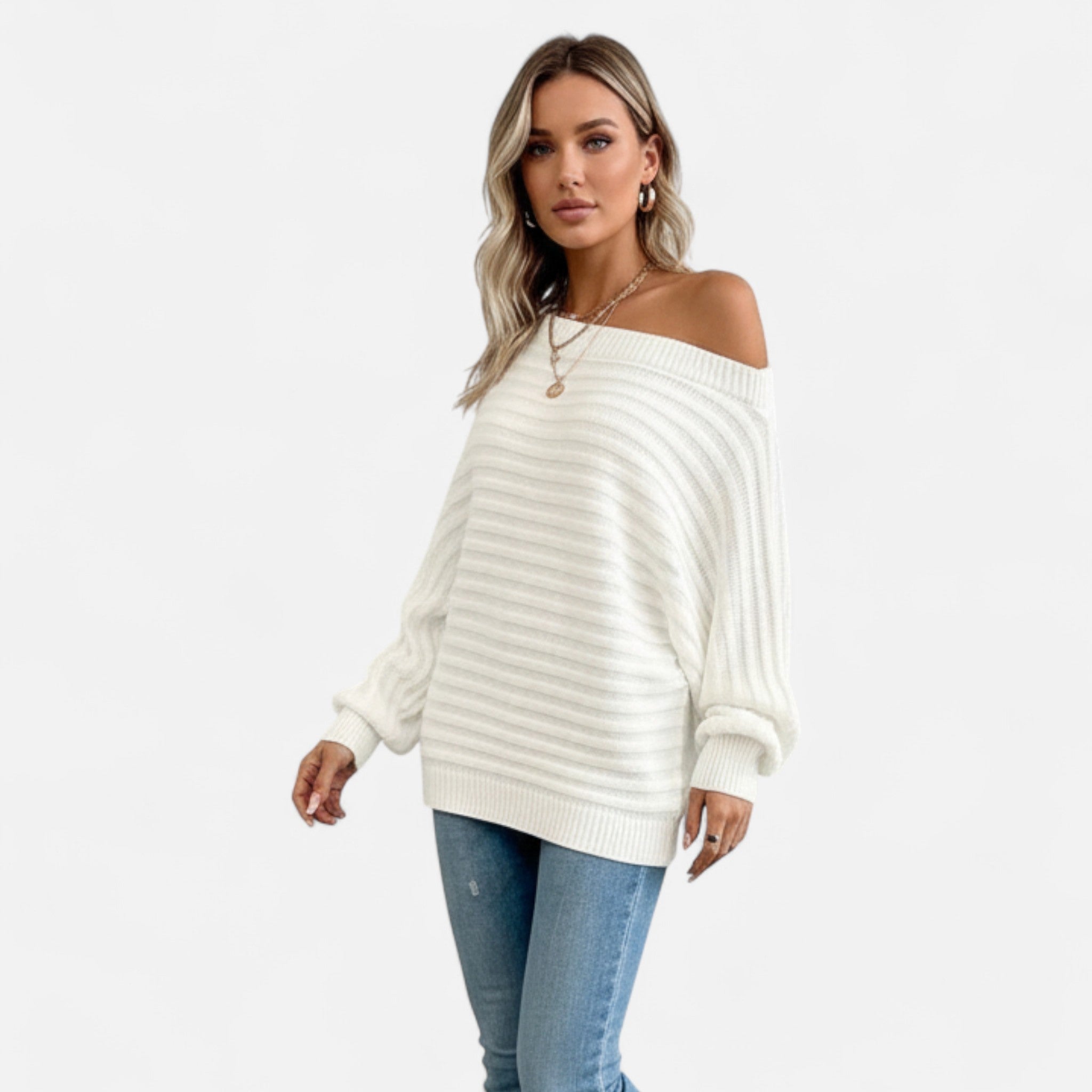 Women’s Elegant Off Shoulder Sweater with Relaxed Silhouette