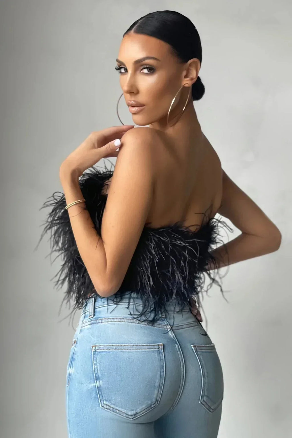 Women's Feather Strapless Cropped Bandeau Top