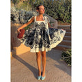Women's Tie Strap Square Neck Printed Mini Dress