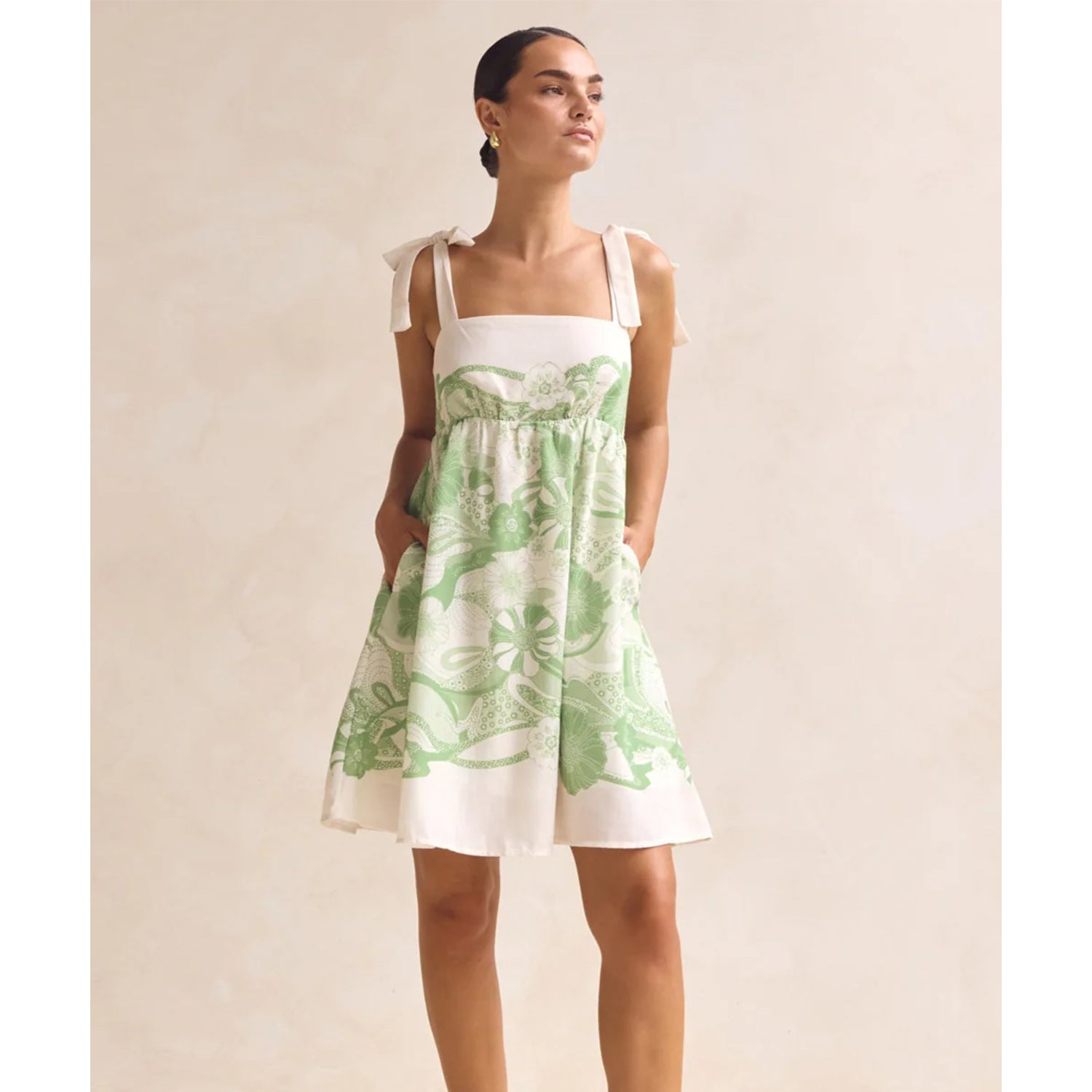 Women's Tie Strap Square Neck Printed Mini Dress