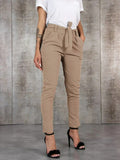 Women's High Waisted Belted Tapered Ankle Length Trousers