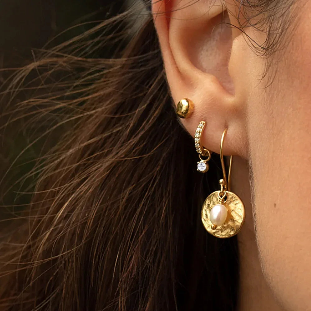 Women's Drop Hoops Diamond Pavé Huggie Hoop Earrings with Charm