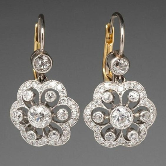 Women's Crystal Mandala Drop Earrings - Leverback Closure