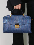 Women’s Top Handle Bag with Embossed Texture and Front Flap Closure