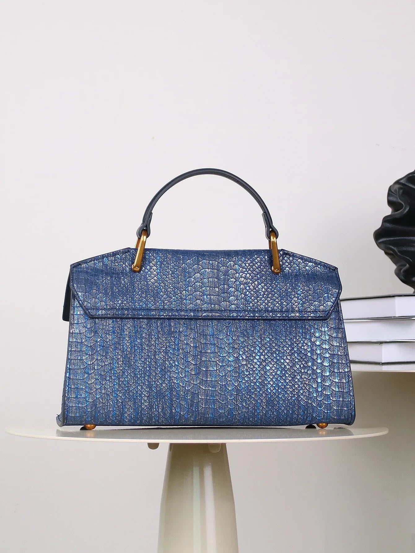 Women’s Top Handle Bag with Embossed Texture and Front Flap Closure